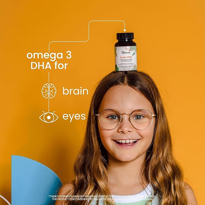 I'm Nutrients Brain DHA Algae Omega 3 Supplement for Kids | Supports Brain Development | Promotes Healthy Eye Function | Naturally Flavored | 60 Chewable Soft Gelatin Capsules