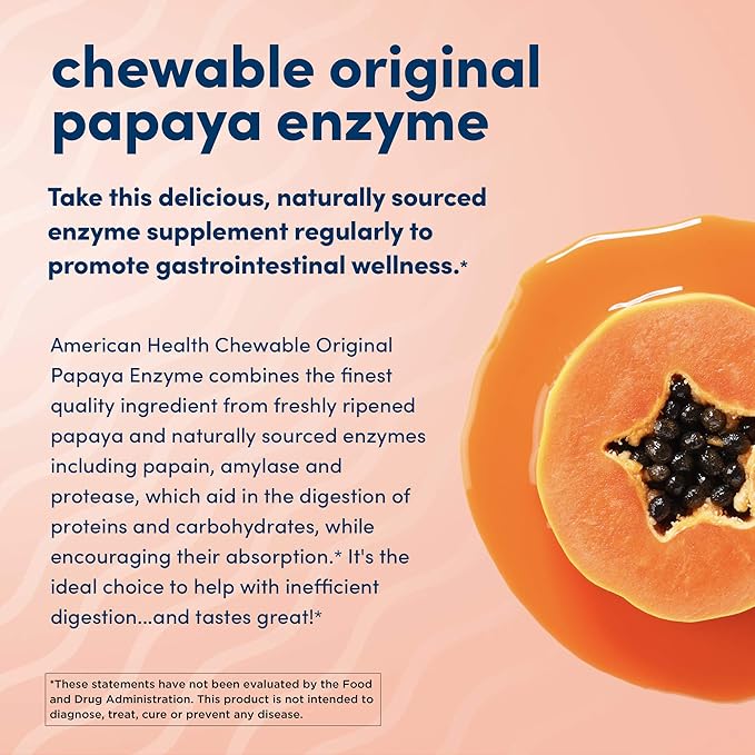 American Health Original Papaya Enzyme Chewable Tablets - Promotes Nutrient Absorption and Helps Digestion - Gluten-Free Vegetarian - 600 Count 200 Total Servings