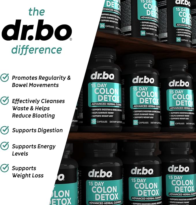DR. BO Adrenal Support &amp Colon Cleanse Supplements - Adrenal Fatigue Supplement with Ashwagandha &amp L Tyrosine - 15 Day Intestinal Cleanse Pills for Bowel Movement Support &amp Gut Stomach Cle