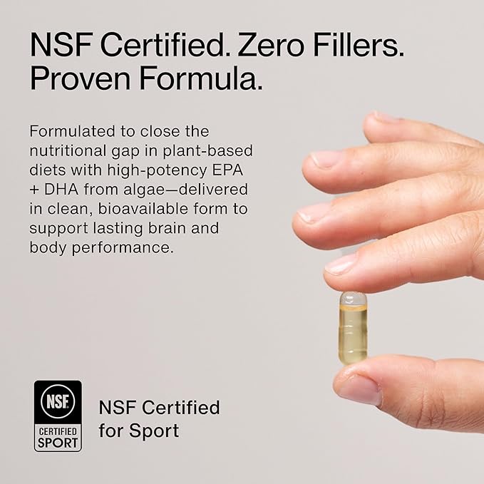 Momentous Vegan Omega-3 - Plant-Based EPA &amp DHA Supplement for Men &amp Women - Sourced from Algae Oil - Supports Heart Joint &amp Brain Health - NSF Certified for Sport - 1000 mg - 30 Servin