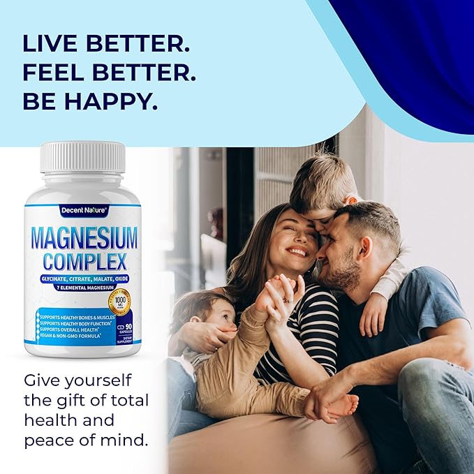 Magnesium Complex 7 Elemental Magnesium Supplement 1000mg – Magnesium Glycinate Citrate Malate Taurate Oxide Aspartate Orotate Non-GMO 90 Capsules