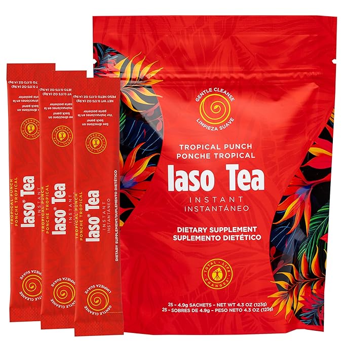 Iaso Instant Tea (Tropical Punch) - Fruity Cleansing Drink for Digestive Support Refreshing Flavor - 25 Sachets Pack of 1