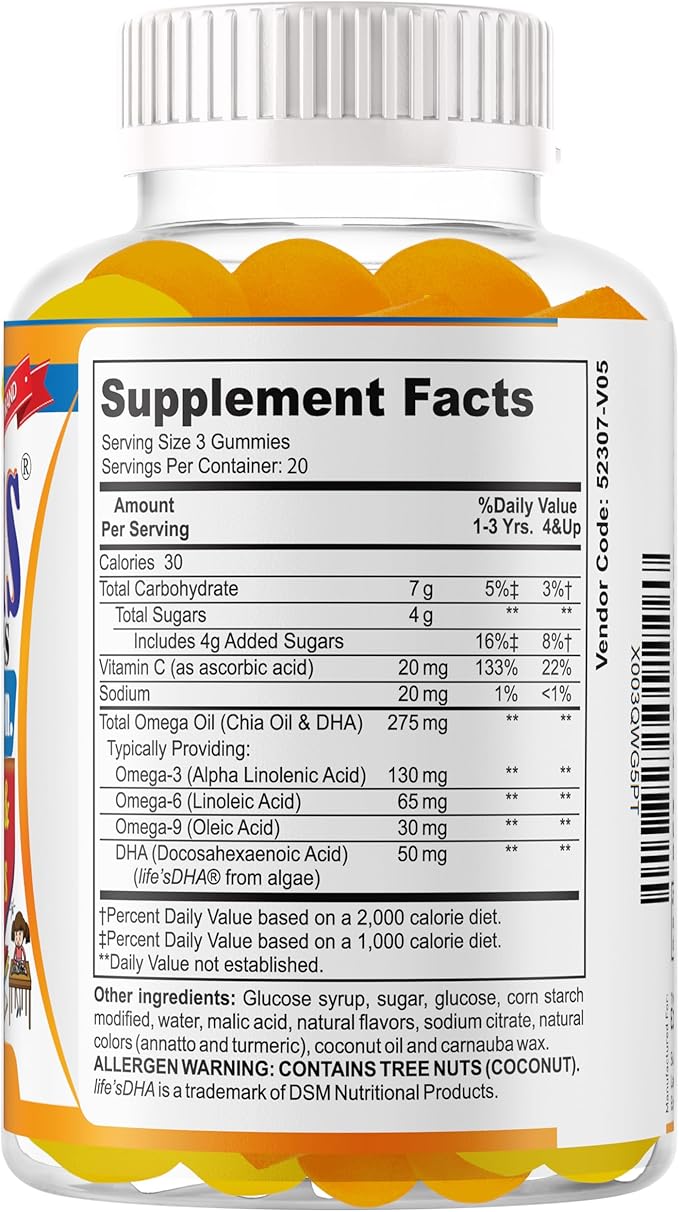 Plus Brain Booster Omega 3 Kids Focus and Attention Supplements for Cognitive Health Support Memory Mental Clarity Concentration for Children and Teens - Fruity Flavor Vitamins 60 Count