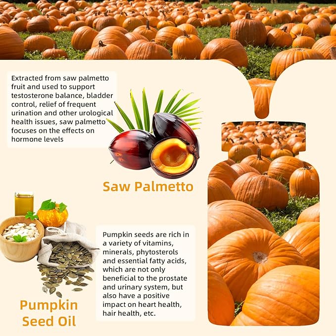 Pumpkin Seed Oil with Saw Palmetto: Pumpkin Seed Oil Gummies Extract Sugar-Free 3000mg Per Serving for Hair Growth Urinary Bladder &amp Prostate Health Non-GMO