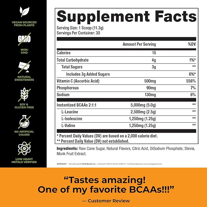 Nutrology Greens &amp Fruits Powder-Naturally Sourced Superfood Chocolate (30 Servings) BCAA Natural Plant Based BCAA Powder Orange Coconut Flavor (30 Servings)