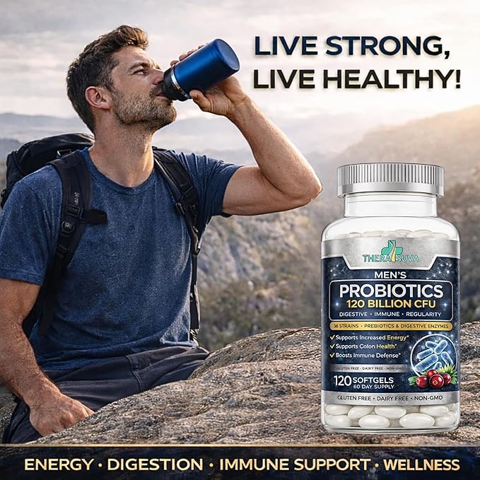 Men’s Advanced Probiotics 120 Billion CFU - 36 Strains + Prebiotics Enzymes &amp Veggie Blend for Gut Immune &amp Colon Health - 2 Month Supply 120 Softgels