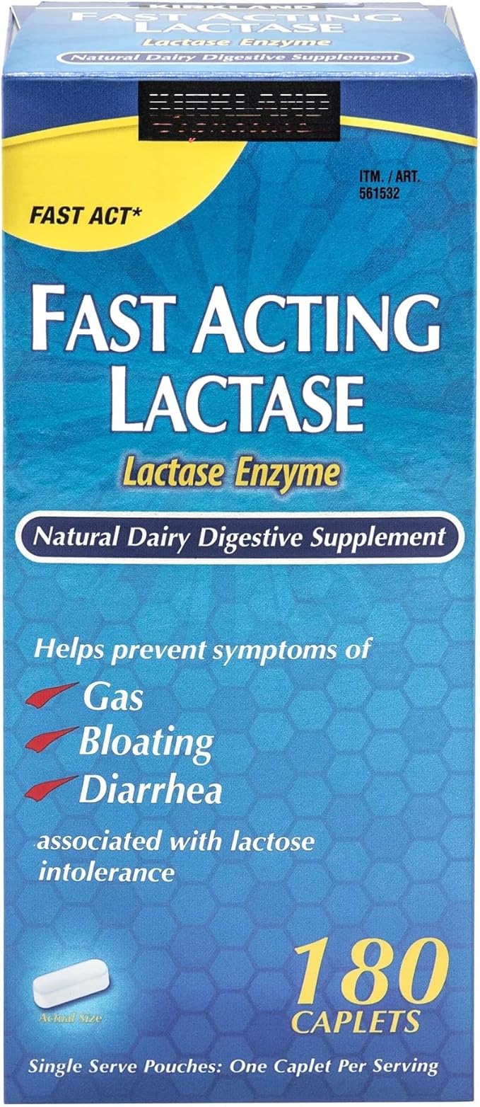 Fast Acting Lactase - Lactose Intolerance Relief Dairy Digestive Supplement for Gas and Bloating Prevention Single Serve Pouches 9000 FCC Units - 180 Caplets