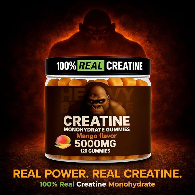 Creatine Monohydrate Gummies 5g Sugar Free Creatine with Vitamin B12 and L-Taurine | Muscle Growth for Men and Women | Low Calorie Formula 120 Gummies for 30 Servings Mango
