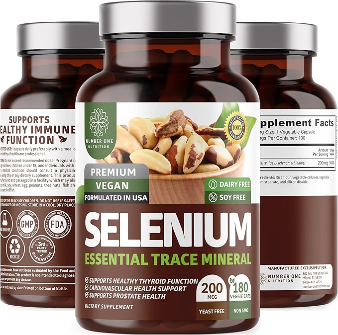 N1N Premium Pure Selenium [200MCG Max Absorption] Essential Trace Mineral to Support Immunity and Prostate Function 180 Veg Caps