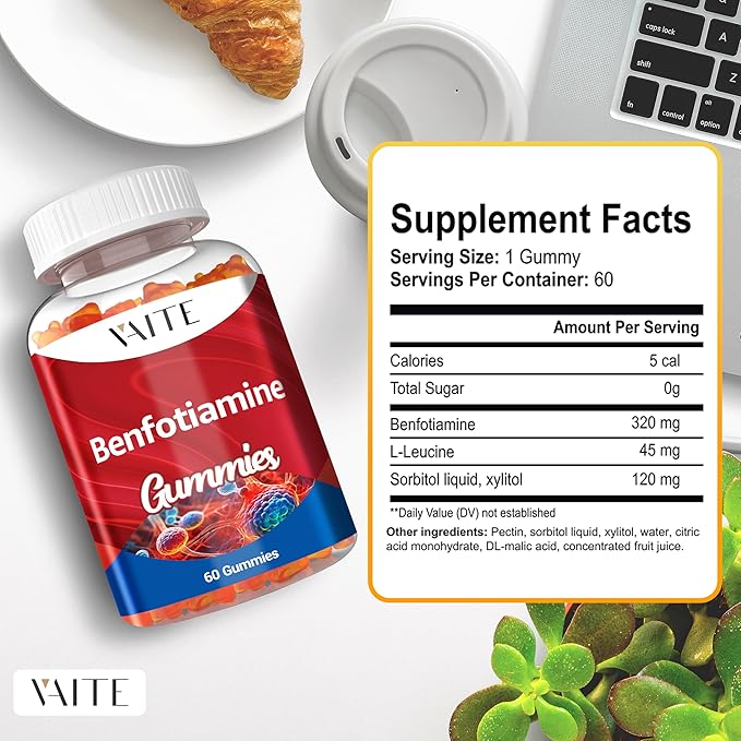 Benfotiamine 320mg Gummies with 45mg L-Leucine Supplement: Essential Vitamin B1 Complex for Men and Women Non-GMO Vegan &amp Gluten-Free - Supports Metabolism Energy &amp Nervous System Health