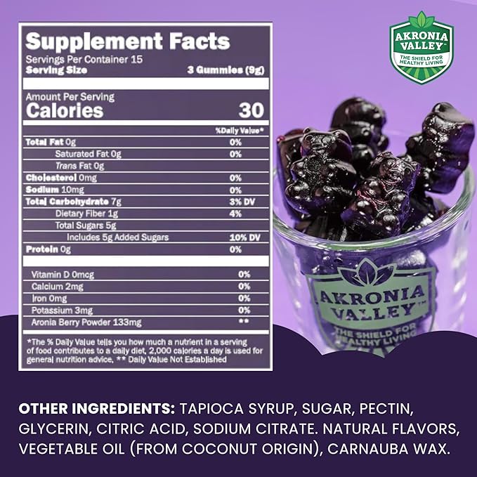 Aronia Berry Gummies | 45 Vegetarian Gummies | Pack of 2 | Immune Support for Health and Wellness Delicious Aronia Flavor