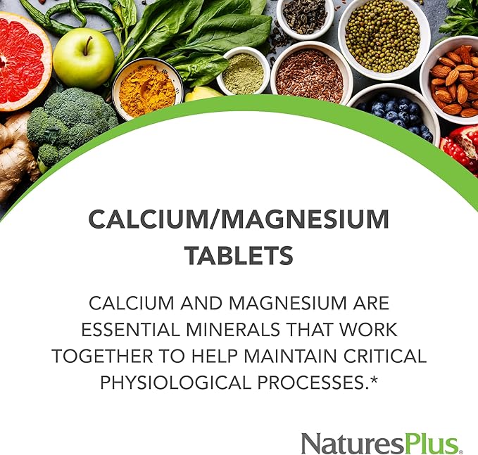 NaturesPlus Cal/Mag - 180 Vegetarian Tablets - 500 mg Calcium 250 mg Magnesium - Supports Energy Production &amp Overall Well-Being - 180 Servings