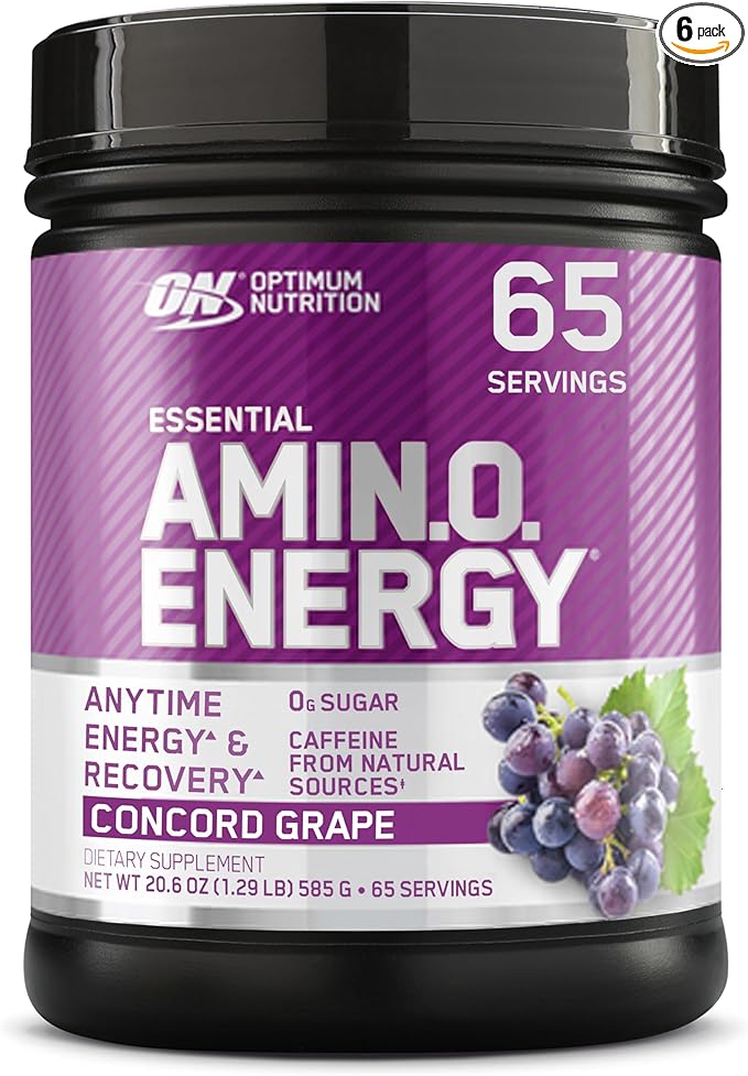 Optimum Nutrition Amino Energy - Pre Workout with Green Tea BCAA Amino Acids Keto Friendly Green Coffee Extract Energy Powder - Concord Grape 65 Servings (Packaging May Vary) (Pack of 6)