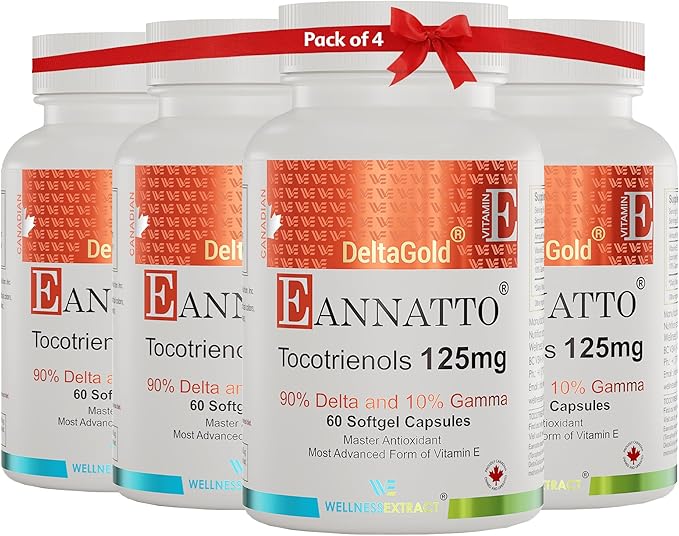 WELLNESS EXTRACT Eannatto Tocotrienols Vitamin E Supplements Tocopherol Free Non-GMO Gluten Free &amp Antioxidant 125MG 60 Softgels (Pack of 4)