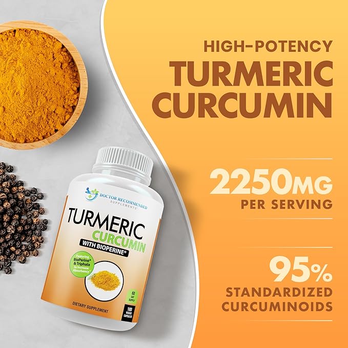 Turmeric Curcumin Supplement - 2250mg/d - Veggie Caps - 95% Curcuminoids with Black Pepper Extract (Bioperine) - 750mg Capsules - 100% Organic - Most Powerful Turmeric (Pack of 2)