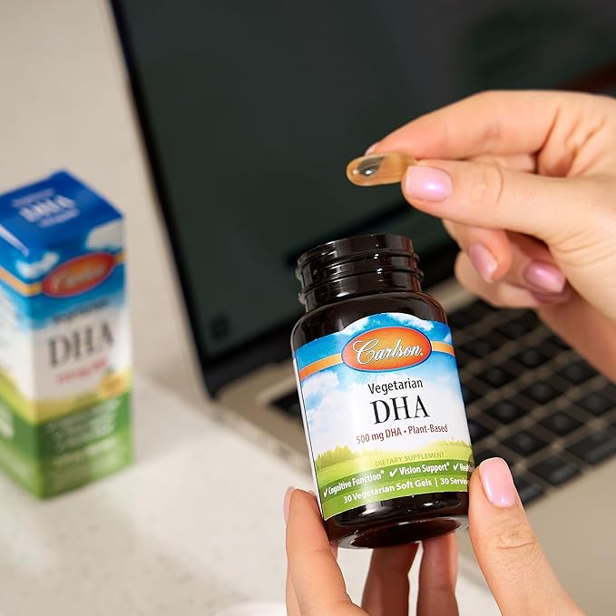 Carlson - Vegetarian DHA 500 mg DHA Plant Based Sustainably Sourced from Algae Brain Support Mood Health 30 Softgels
