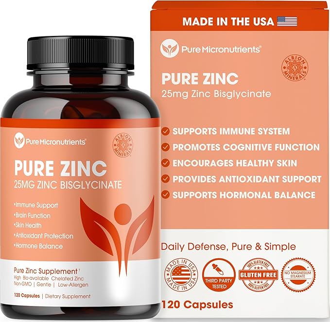 Pure Zinc Supplement 25mg - TRAACS Bisglycinate Chelate - 120 Capsules for Immune Support Skin Health &amp Energy - for Men &amp Women