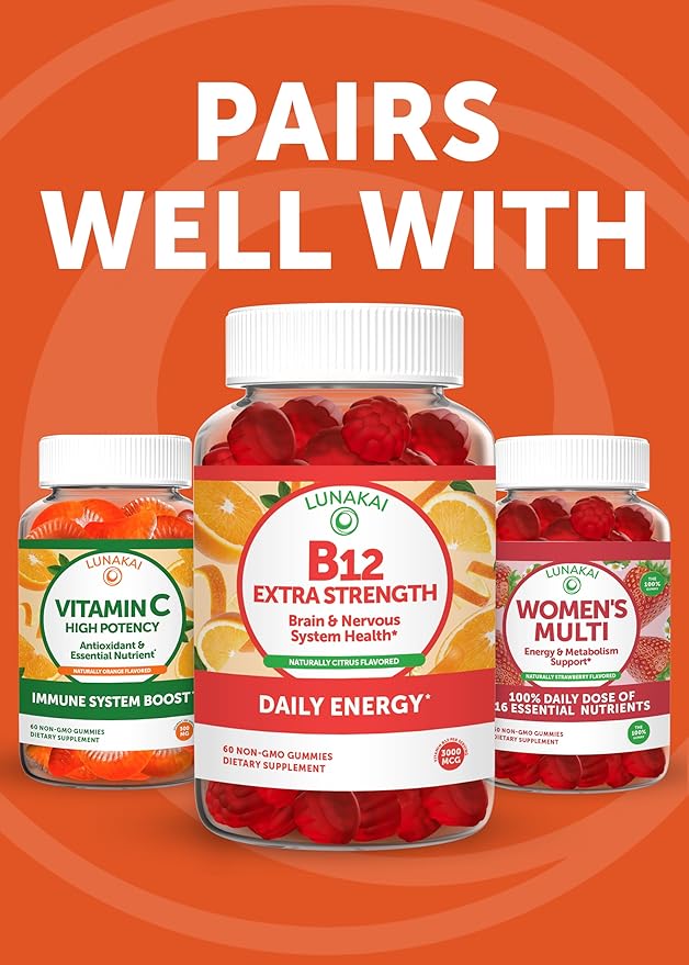 Lunakai USA Made Vitamin E Gummies 400IU with Vitamin C - Delicious Vegan Non-GMO Supplement for Daily Skin &amp Eye Support - 3 Pack