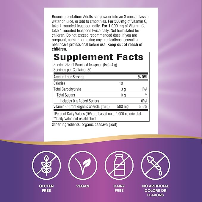 Nature's Way Alive! Vitamin C Powder Drink Mix from Organic Acerola 4.23 oz.