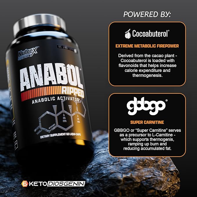 Nutrex Research Anabol Ripped Anabolic Muscle Builder for Men 2-in-1 Muscle Builder and Shredding Supplement (60 Count)