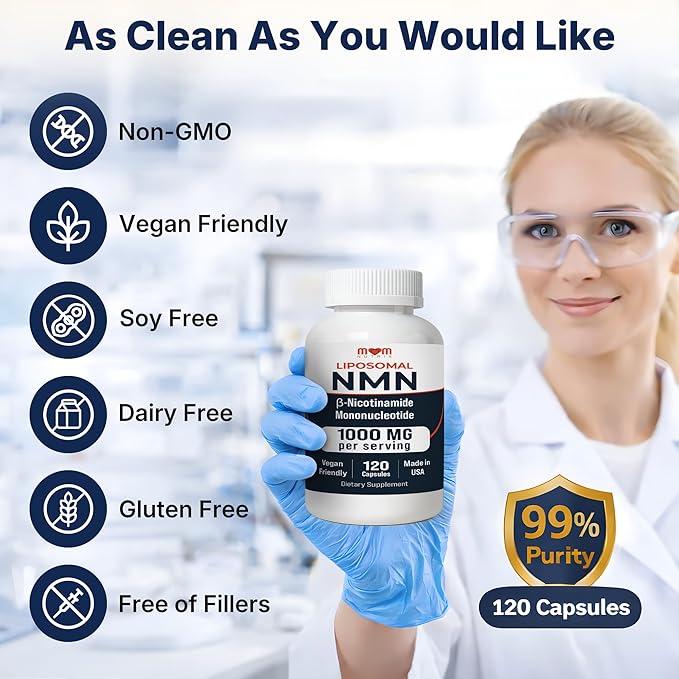 NMN Supplement 1000 mg Pure Nicotinamide Mononucleotide - NAD Precursor for Energy Cellular Renewal &amp Longevity Support - Mitochondrial Support 120 Capsules - Vegan Non GMO Gluten Free