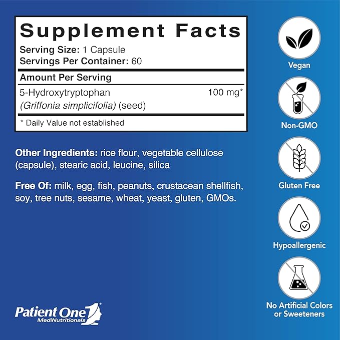 Patient One 5-HTP 100 mg | Supplement to Support Stress Management Mood and Sleep* | 60 Capsules