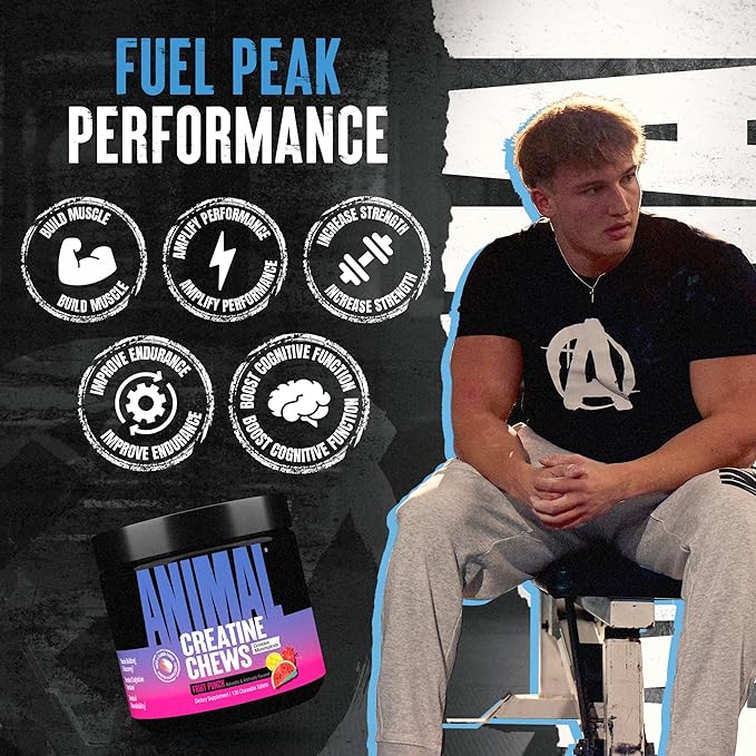 Animal Creatine Chews Tablets - Enhanced Creatine Monohydrate with AstraGin to Improve Absorption Sea Salt for Added Pumps Delicious and Convenient Chewable Tablets - Fruit Punch