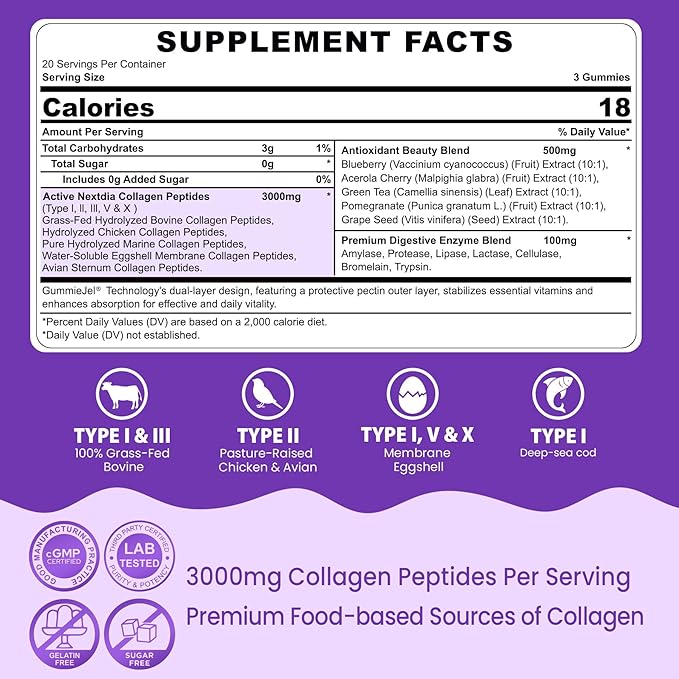 2 Pack Collagen Gummies for Women &amp Men 3000mg Hydrolyzed Collagen Peptides with Antioxidant Blend &amp Digestive Enzymes Multi Collagen (Type IIIIIIVX) for Anti-Aging Hair Skin NailsSu