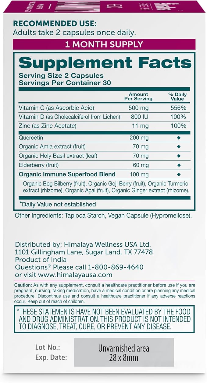 Himalaya Hello Immunity with Quercetin 60 Day Supply - Herbal Immune Support Supplement Bioflavonoid and Antioxidant for Immunity and Daily Wellness - Vegan Non-GMO Gluten Free 500 mg 60 Caplets