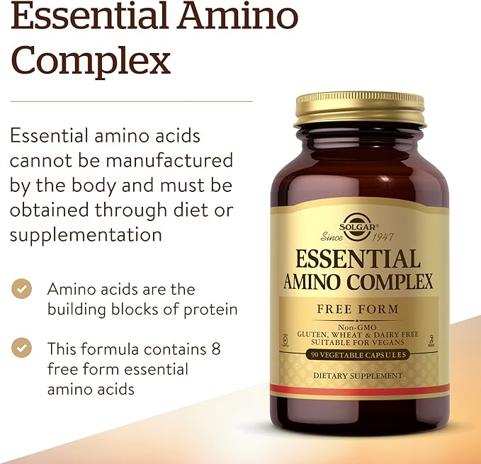Solgar Essential Amino Complex 90 Vegetable Capsules - Free Form Essential Amino Acids - Non-GMO Vegan Gluten Free Dairy Free Kosher - 90 Servings