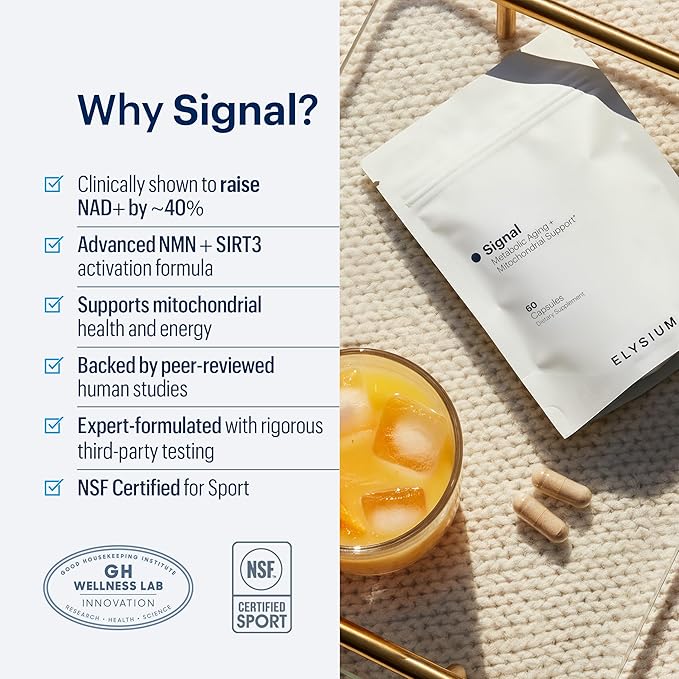 ELYSIUM Signal NMN Supplement - Clinically Proven to Support NAD+ Production Mitochondrial Function &amp Metabolic Health - Nicotinamide Mononucleotide and SIRT3 Activation Complex- 30 Day Supply