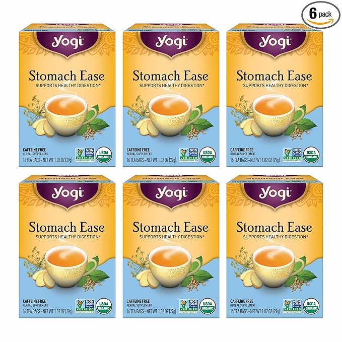 Yogi Tea - Stomach Ease (6 Pack) - Supports Healthy Digestion with Peppermint Licorice Root and Ayurvedic Herbs - Caffeine Free - 96 Organic Herbal Tea Bags