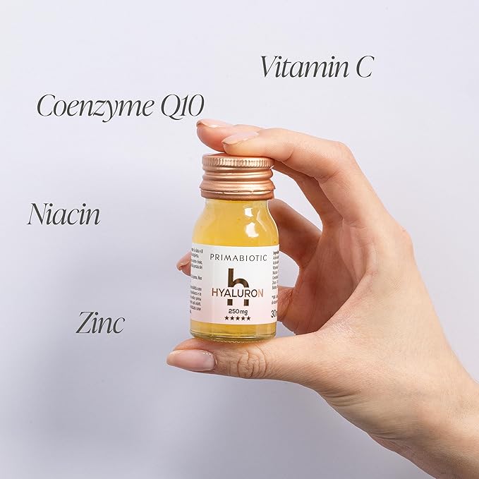 PRIMABIOTIC Hyaluronic Acid 250mg - Mango Flavor 30 Shots x30ml | Vegan Deep Hydration Anti-Aging and Skin Elasticity Support - Beauty Drink for Hydration Smoothness and Firmness