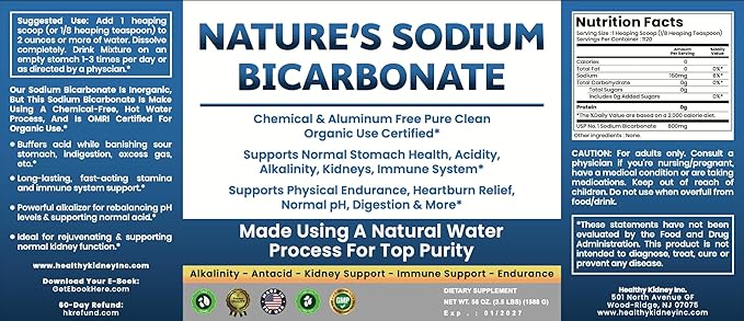 Sodium Bicarbonate Aluminum Free Organic Use bicarbonato de sodio para tomar. Chemical free For Health &amp Wellness. Bicarbonate of Soda Powder instead of sodium bicarbonate tablets 3.5 Ib