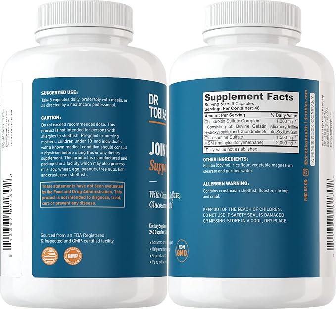 Dr. Tobias Alpha GPC &amp Joint Support Supplement - Support Cognitive Function &amp Joint Health with Bioavailable Choline Supplement &amp Premium Glucosamine Chondroitin and MSM Non-GMO