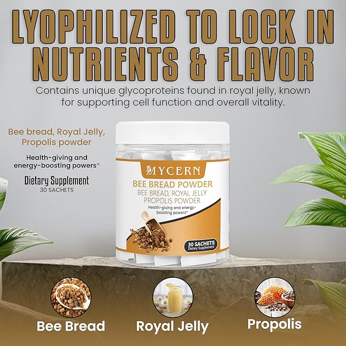 Bee Bread Powder–Superfood Smoothie Additive with Bee Bread Propolis &amp Royal Jelly–Immune Support Supplement with Antioxidants &amp Energy Nutrients–30 Sachets–Gluten Free–Made in Latvia