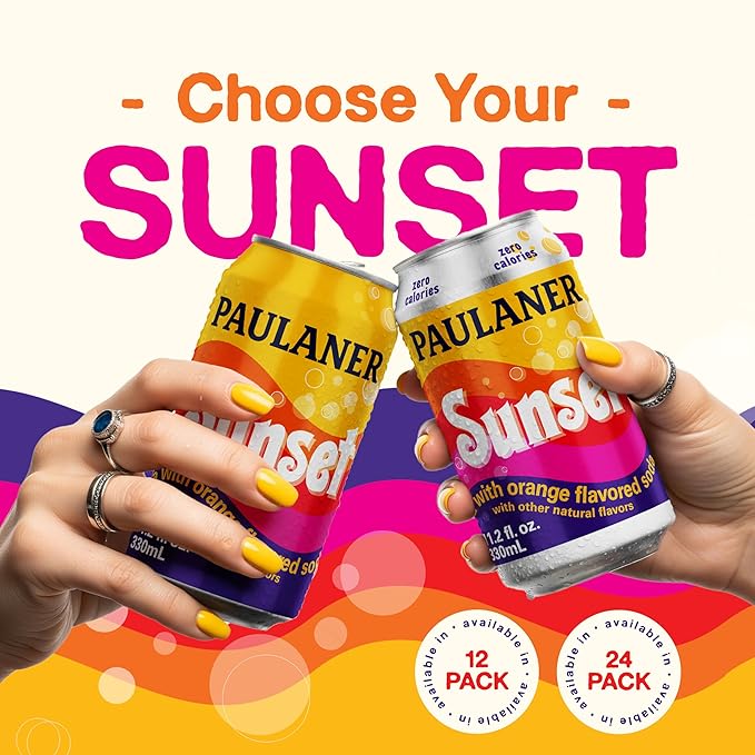 Paulaner Sunset Zero Orange Cola Soft Drink | Fruity European Zero Calorie Sugar-Free Spezi Orange Cola Made in Germany | Vegan and Gluten-Free | 11.2 fl oz (330mL) Cans | 12-Pack Case of Soda