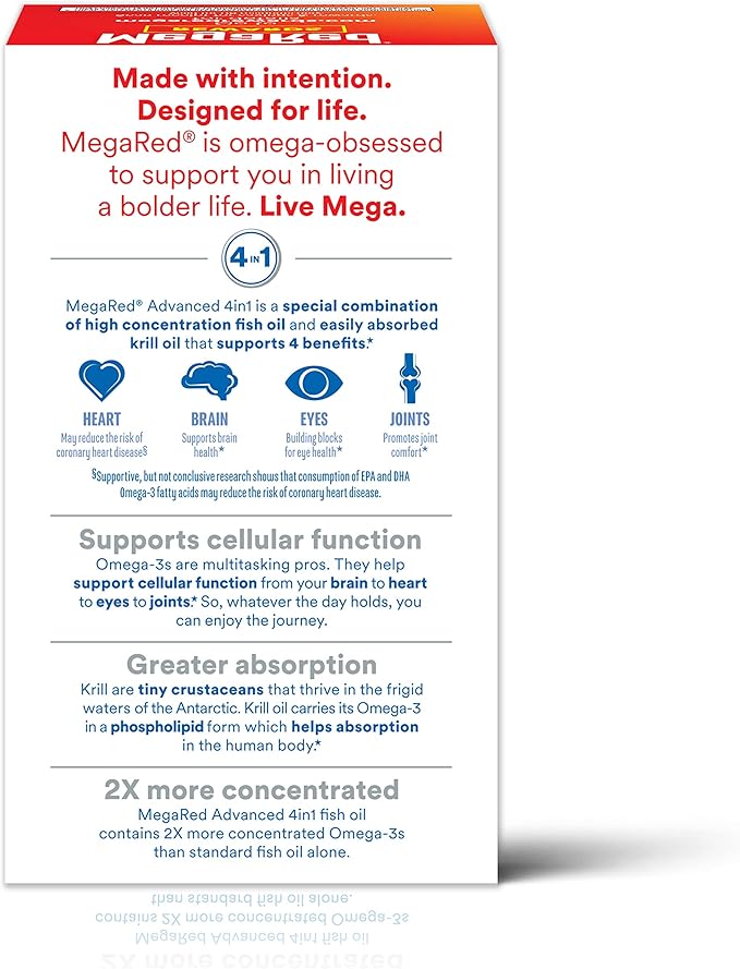 Megared Omega-3 Fish Oil + High Absorption Krill Oil 500mg Softgels MegaRed Advanced 4in1 (80 count in a bottle) Concentrated Omega-3 Fish &amp Krill Oil Supplement
