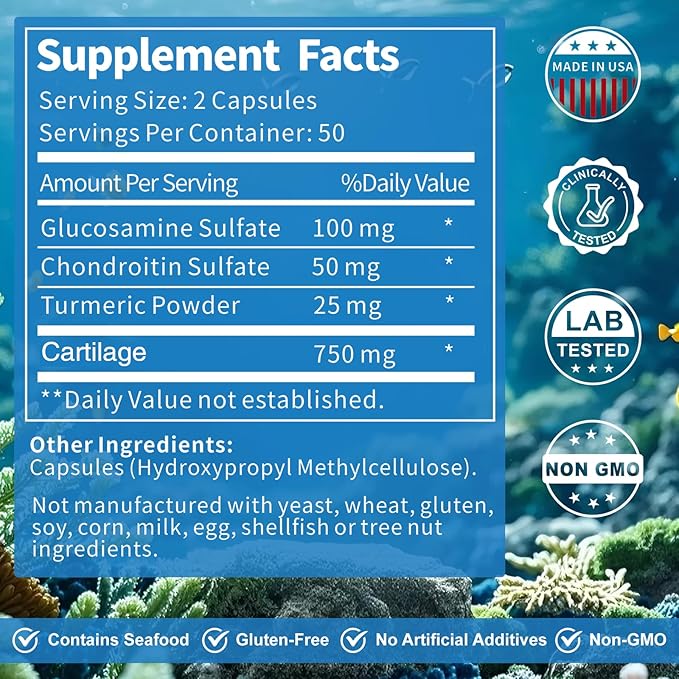 Cartilage for Joint &amp Bone with Cartilage 750mg Glucosamine &amp Collagen Support Joint Function Bone Density &amp Cartilage Health Aging Joints 100 Capsules
