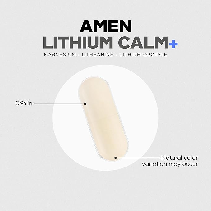 Amen Lithium Calm+ Supplement - Lithium Orotate Pills with Magnesium Glycinate &amp Oxide L-Theanine - Gluten-Free Non-GMO - 60 Capsules