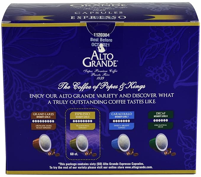 Alto Grande Arabica Coffee Espresso Single-Serve Capsules for Nespresso Original Brewers 60 Count