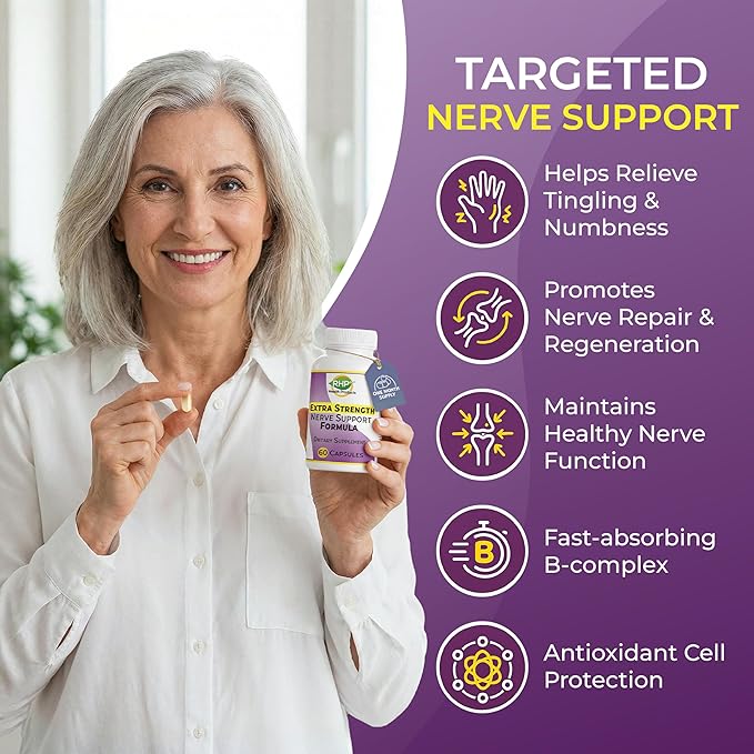 RHP Extra Strength Nerve Support Formula for Nerve Repair and Regeneration. 60 Capsules