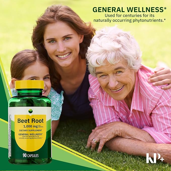 KP+ Spring Valley Beet Root 1000 mg | Natural Energy &amp Circulation Support | Dietary Supplement | 90 Capsules | General Wellness | (1)