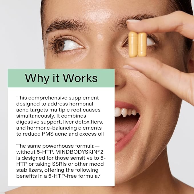 CLEARSTEM - MINDBODYSKIN Hormonal Acne Supplement (No 5-HTP) - Natural DIM Supplement - Skin Care Vitamins - Hormone Balance Antioxidants - Gluten Free Cruelty Free - 30 Servings 90 Capsules