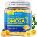 Vegan Omega-3 Gummies 1000mg +CoQ10+Magnesium- EPA 600mg &amp DHA 400mg Fish Oil Omega 3 Supplements Alternative for Women Men Adults- Liposomal Form -Algae- Plant Sterols GarlicB6B9 B12 Sugar