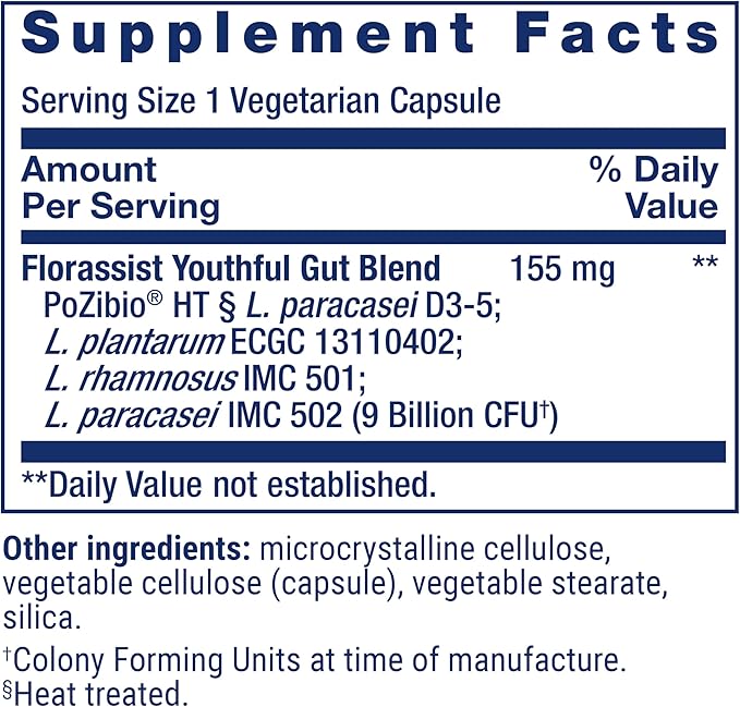 Life Extension FLORASSIST® Probiotic Youthful Gut Healthy Aging Supplement postbiotic and probiotic Blend Heart and Gut Health Non-GMO 1-Daily Gluten-Free Vegetarian 30 Capsules
