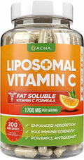 DACHA Natural Liposomal Vitamin C - 1700mg 200 Capsules Immune System &amp Collagen Booster High Absorption Fat Soluble VIT C Buffered Skin Vitamins Vegeterian Vegan