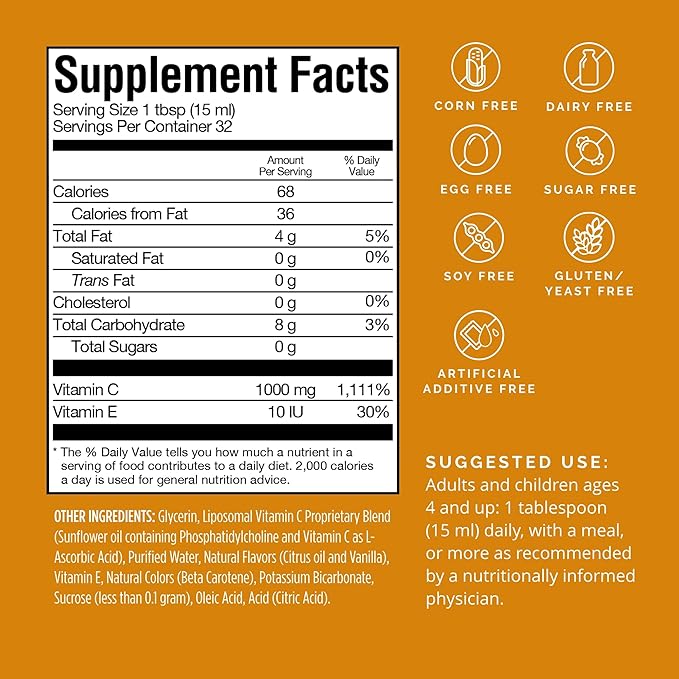 BRAINMD Dr Amen Neuro-C Citrus Vanilla - 16 fl oz - 1000 mg Liposomal Vitamin C - Advanced Brain &amp Immune Defense - Gluten Free - 32 Servings