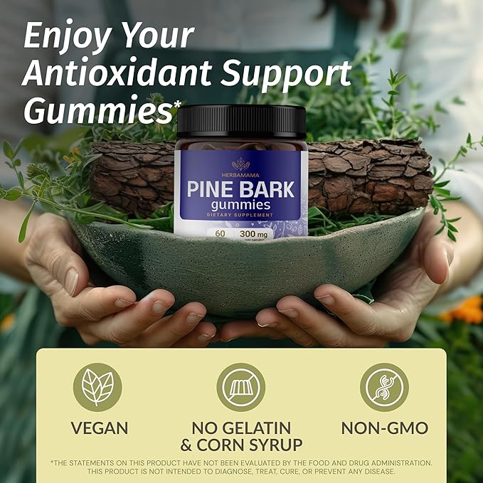 HERBAMAMA Inulin and Pine Bark Kit - Bundle of Inulin Fiber Capsules &amp Pine Bark Blueberry-Flavored Gummies - Vegan Non-GMO Gelatinl-Free - 2 Pack