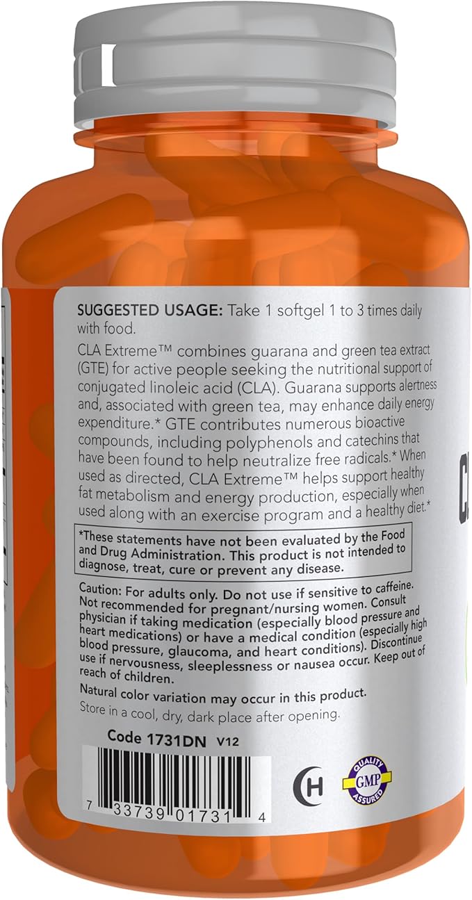 NOW Foods Sports Nutrition CLA Extreme™ (Conjugated Linoleic Acid) With Guarana &amp Green Tea 90 Softgels